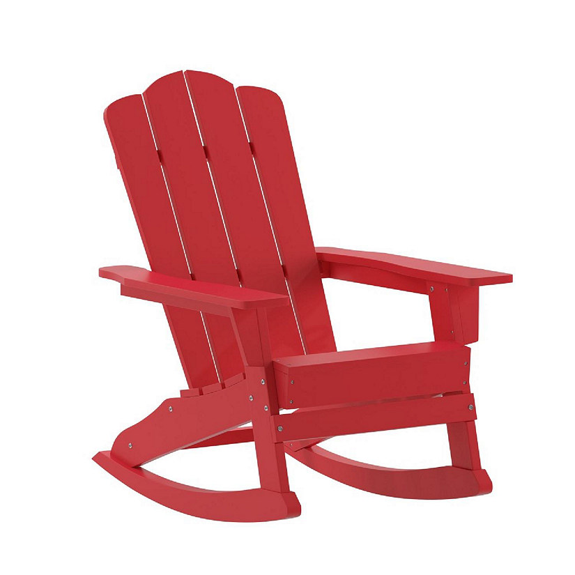 Merrick Lane Ridley Adirondack Rocking Chairs with Cup Holder, Weather Resistant Poly Resin Adirondack Rocking Chairs, Set of 2, Red Image