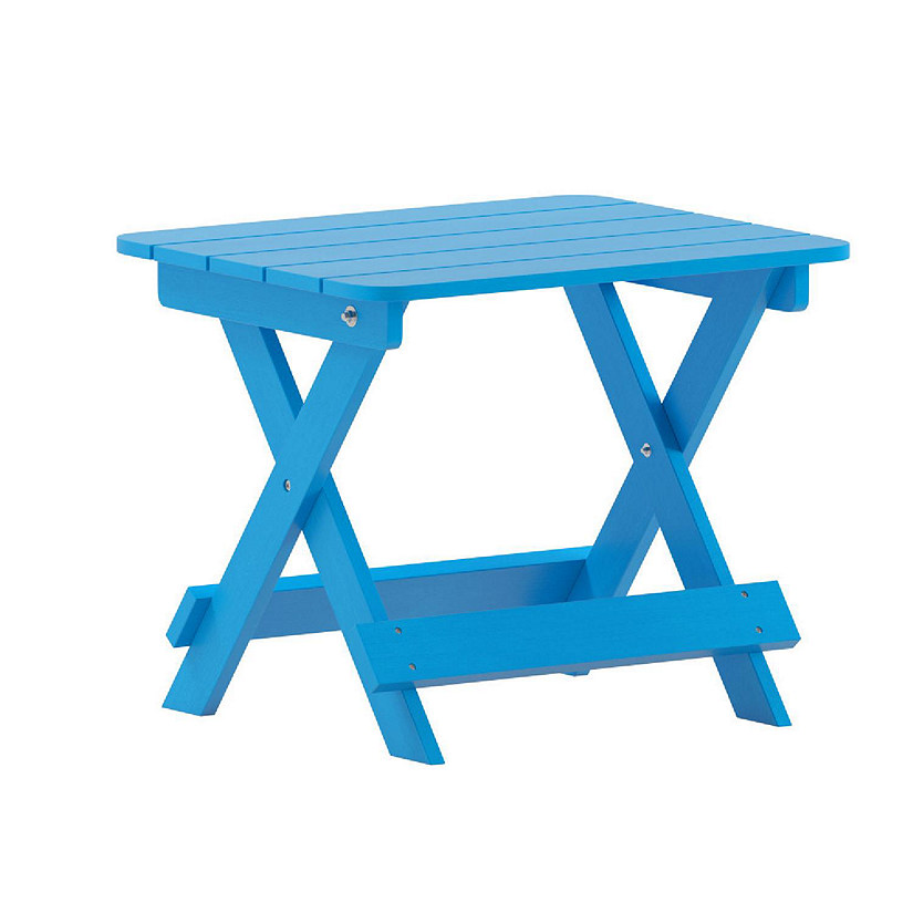 Merrick Lane Ridley Outdoor Folding Side Table, Portable All-Weather HDPE Adirondack Side Table, Blue Image