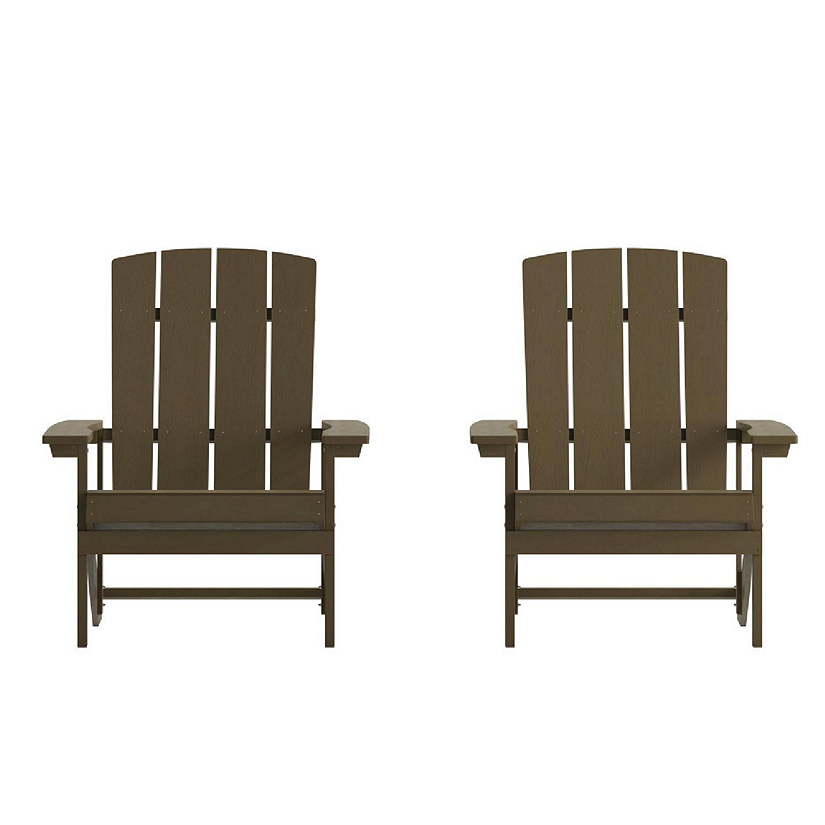 Merrick Lane Riviera Adirondack Patio Chairs - Mahogany - Vertical Back - Wide Arms - Slanted Seat - Weather Resistant - Set Of Two Image