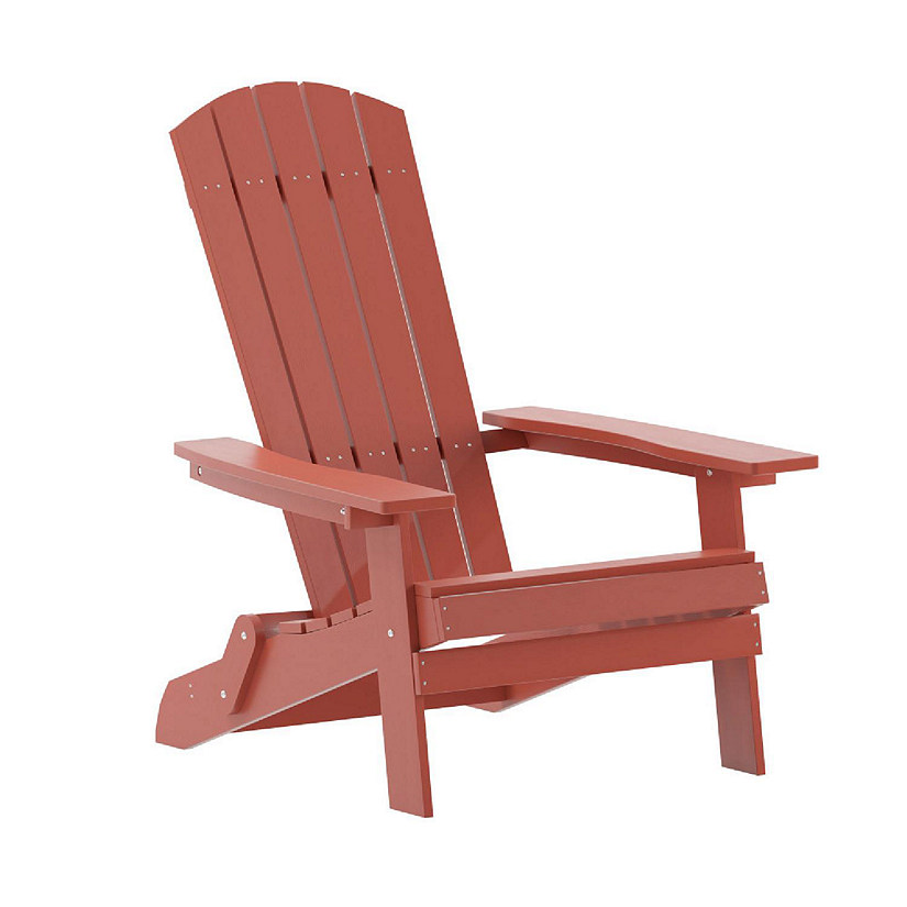 Merrick Lane Riviera Poly Resin Folding Adirondack Lounge Chair - Red - Indoor/Outdoor - Weather Resistant Image