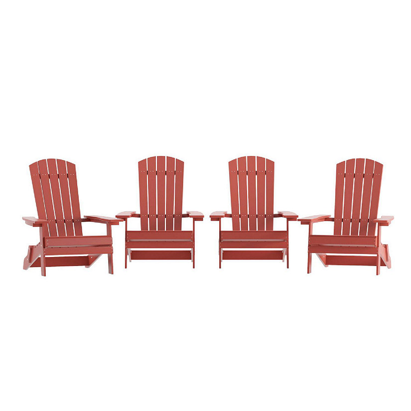 Merrick Lane Riviera Poly Resin Folding Adirondack Lounge Chairs - Red - Indoor/Outdoor - Weather Resistant - Set of 4 Image