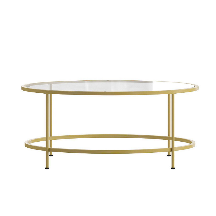 Merrick Lane Round Glass Coffee Table with Round Brushed Gold Frame Image
