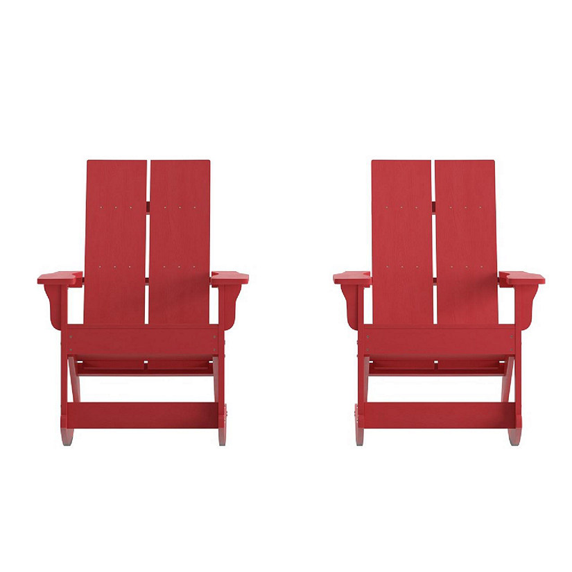 Merrick Lane Wellington Adirondack Rocking Chair - Set of 2 - Red Polyresin - All-Weather - UV Treated - For Indoor and Outdoor Use Image