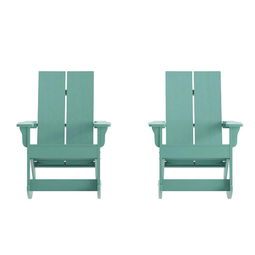 Merrick Lane Wellington Adirondack Rocking Chair - Set of 2 - Sea Foam Polyresin - All-Weather - UV Treated - For Indoor and Outdoor Use Image