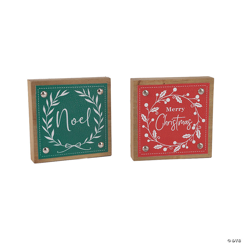 Merry Christmas And Noel Sign (Set Of 6) 5"Sq Mdf/FauProper Leather Image
