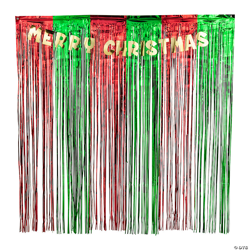 Merry Christmas Metallic Fringe Backdrop with Garland Image