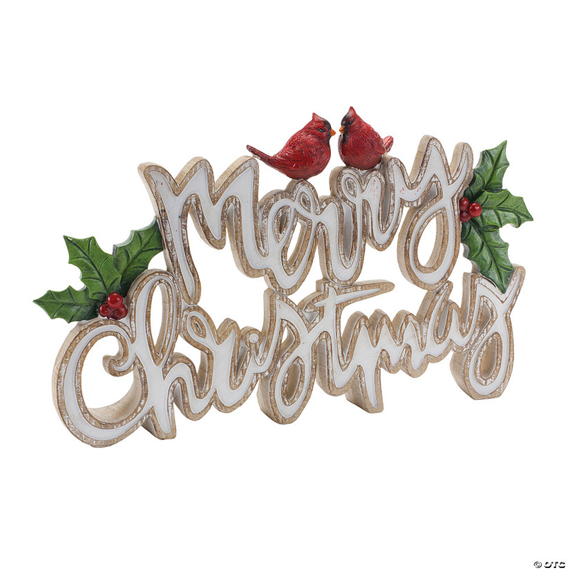 Merry Christmas With Cardinals Sign (Set Of 2) 12"L X 7.25"H Resin Image