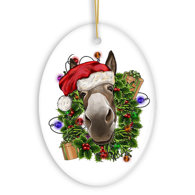 Merry Donkey Christmas Ornament, Ceramic Tree Decoration Image