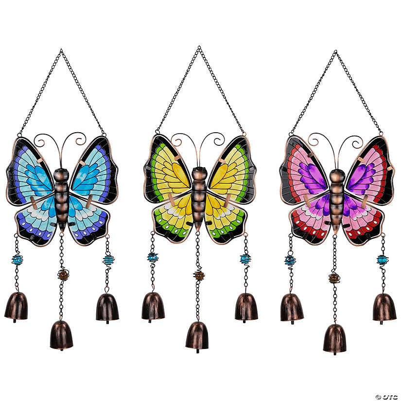 Metal Butterfly Outdoor Garden Windchimes - 21" - Set of 3 Image