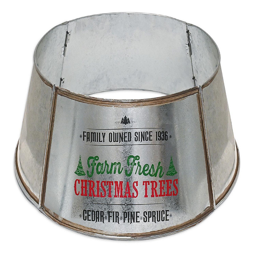 Metal Christmas Tree Collar - 18" Galvanized Tin Metal Rustic Bucket Base Skirt for Xmas Holiday Tree Bottom Image