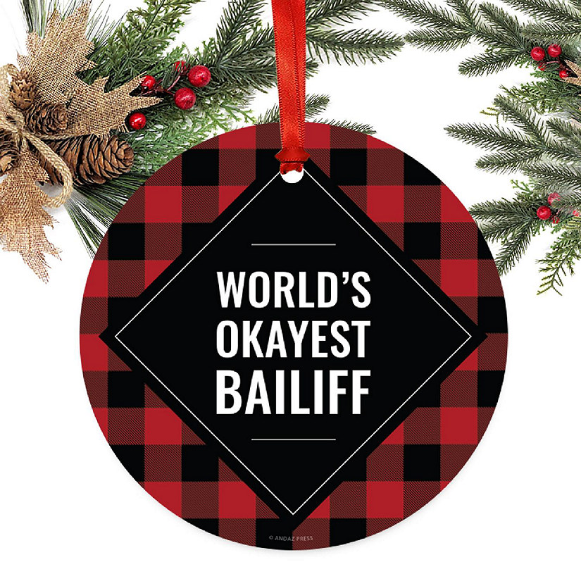Metal Ornament Bailiff Red Black Plaid Image