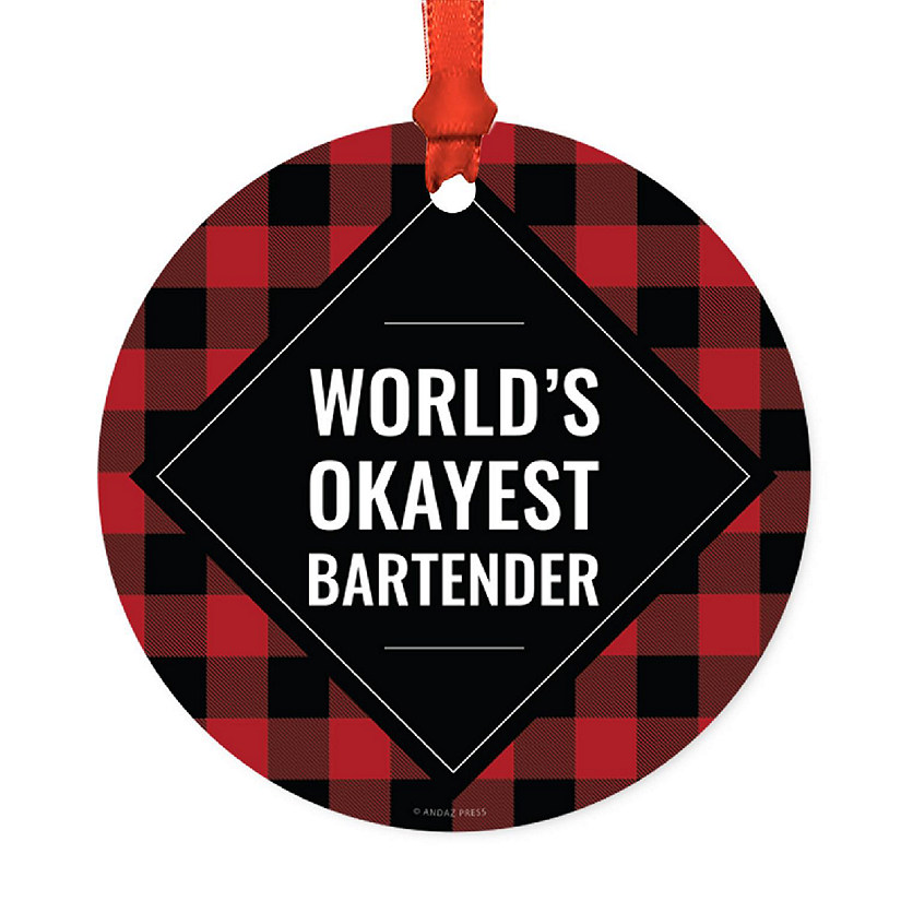 Metal Ornament Bartender Red Black Plaid Image