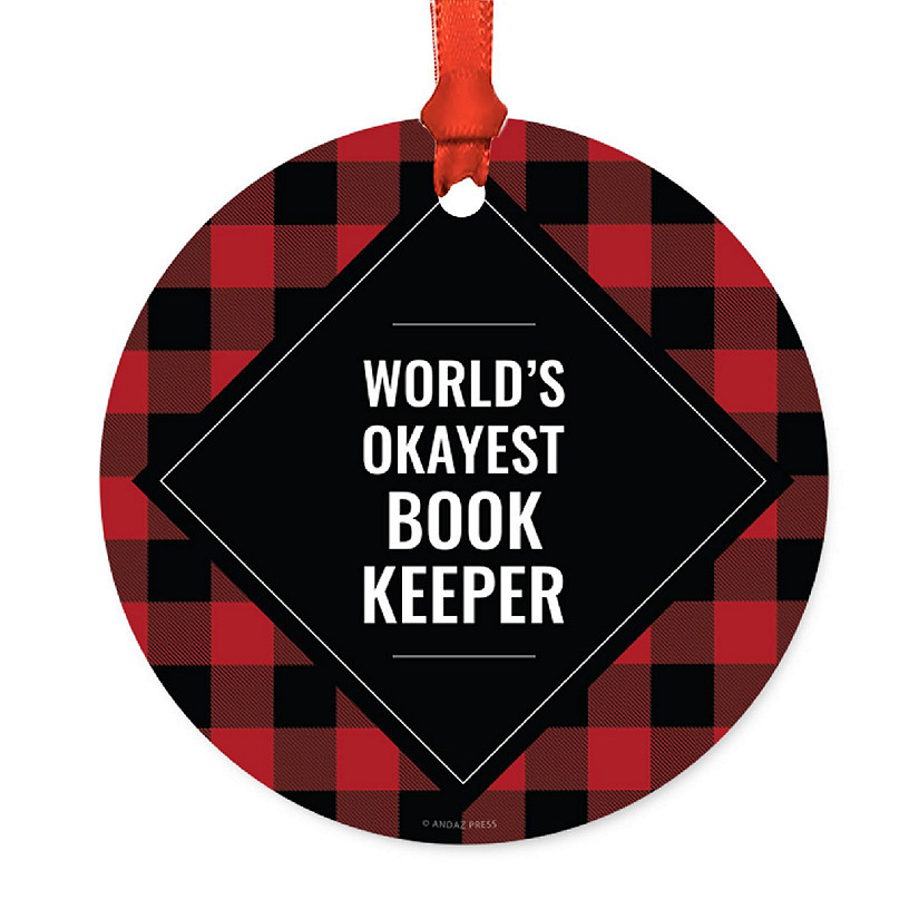 Metal Ornament Book Keeper Black Plaid Image
