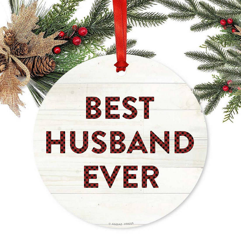 Metal Ornament Husband Ever Red Plaid Image