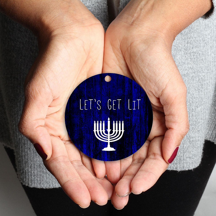 Metal Ornament Let's Get Lit Menorah Image