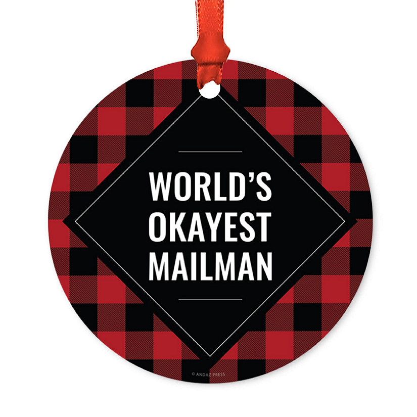Metal Ornament Mailman Red Black Plaid Image