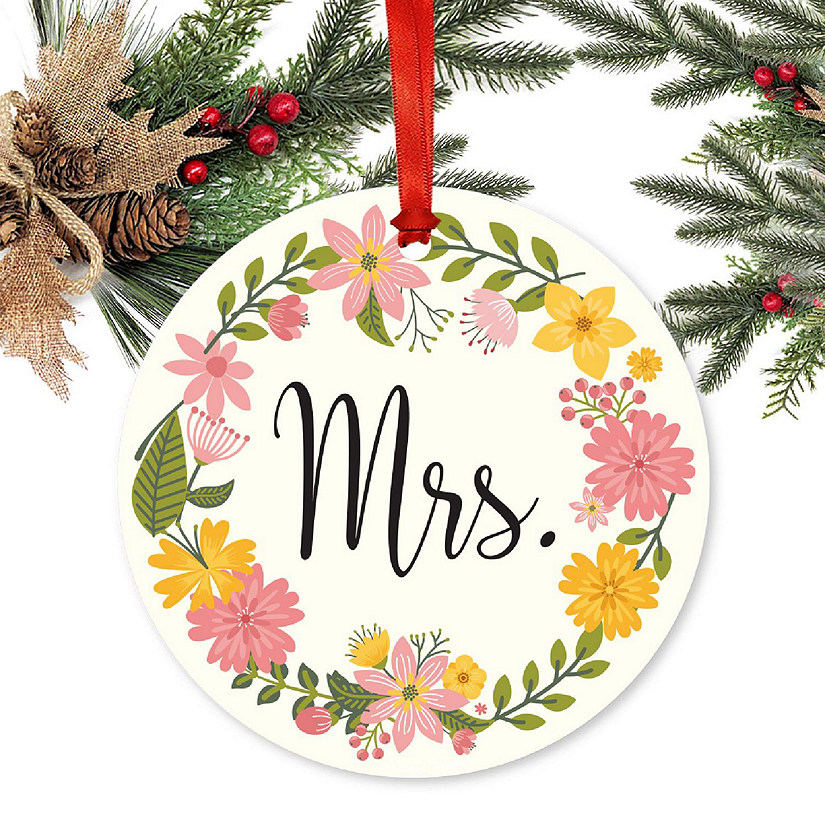 Metal Ornament Mrs, Floral Image