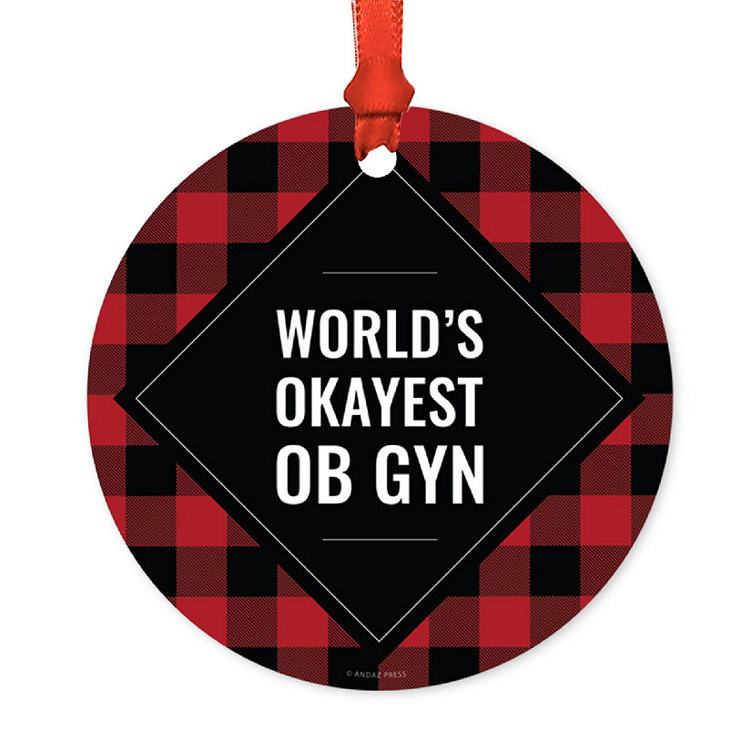 Metal Ornament OB GYN Red Black Plaid Image