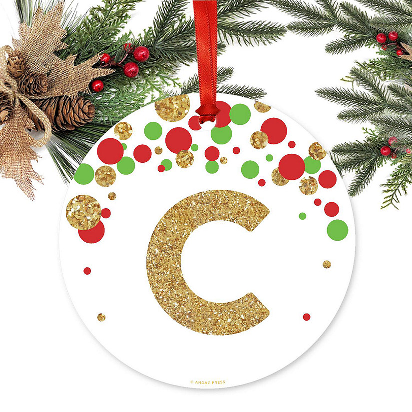 Metal Ornament Red Gold Glitter C Image