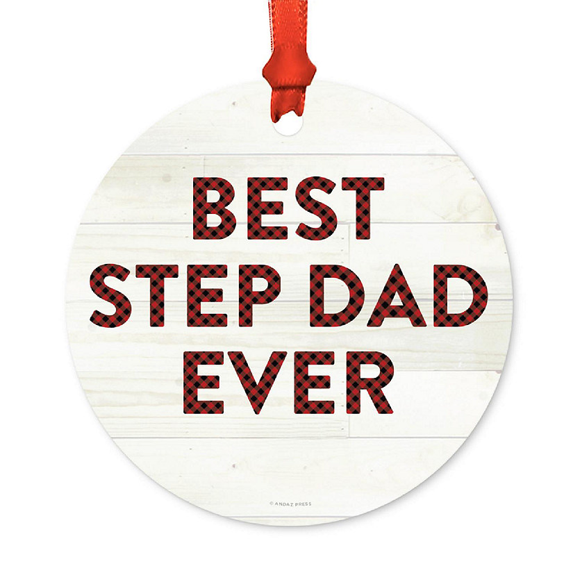 Metal Ornament Step Dad Ever Red Plaid Image