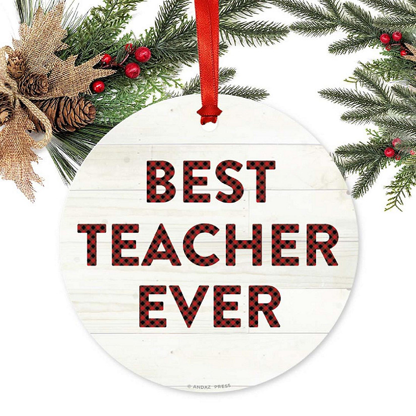 Metal Ornament Teacher Ever Red Plaid Image