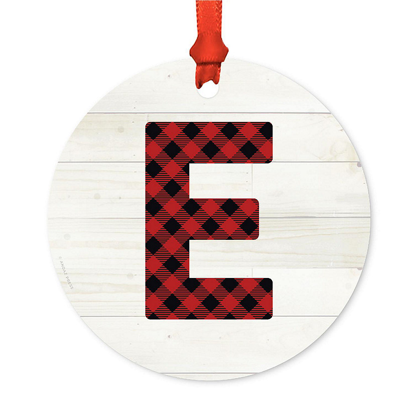 Metal Red Plaid Letter E Ornament Image