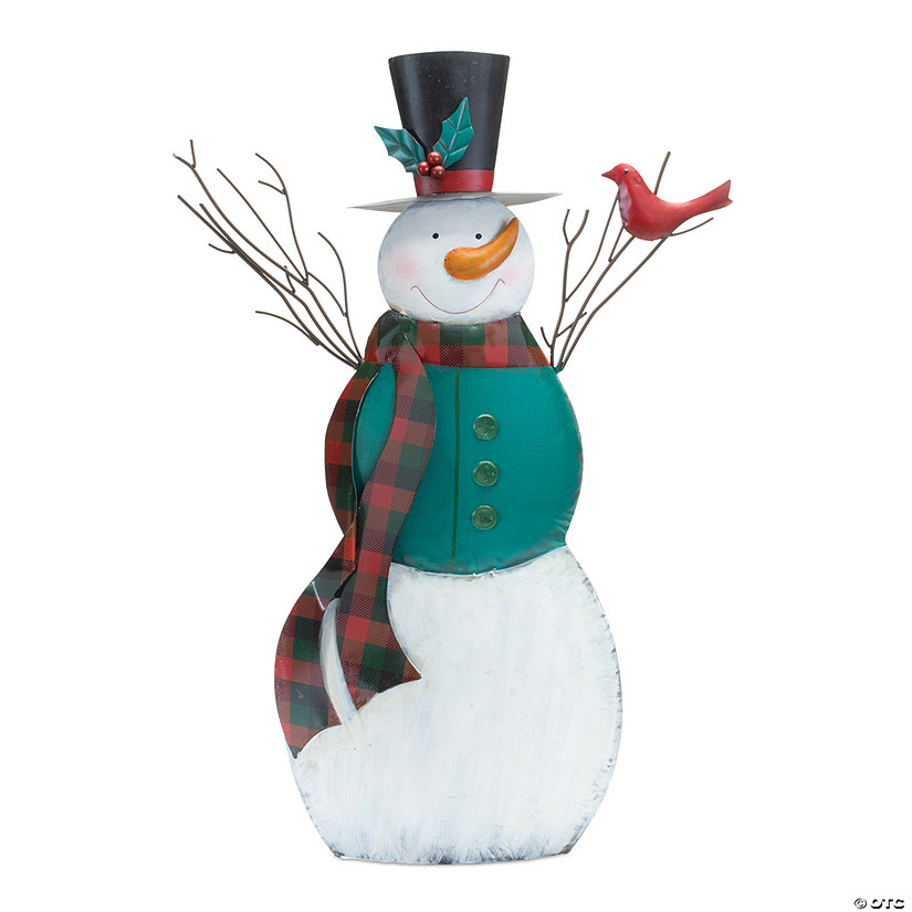 Metal Snowman With Cardinal Bird 18.25"L X 26.25"H Iron Image