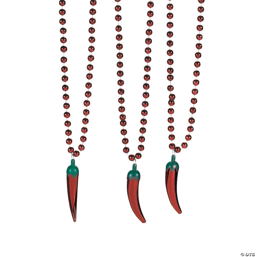 Metallic Bead Necklaces with Chili Pepper - 12 Pc. Image