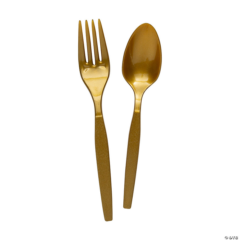 Metallic Gold Fork & Spoon Plastic Cutlery Set - 16 Ct. Image