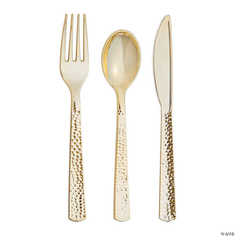 Metallic Gold Hammered Assorted Cutlery 72 Count Image