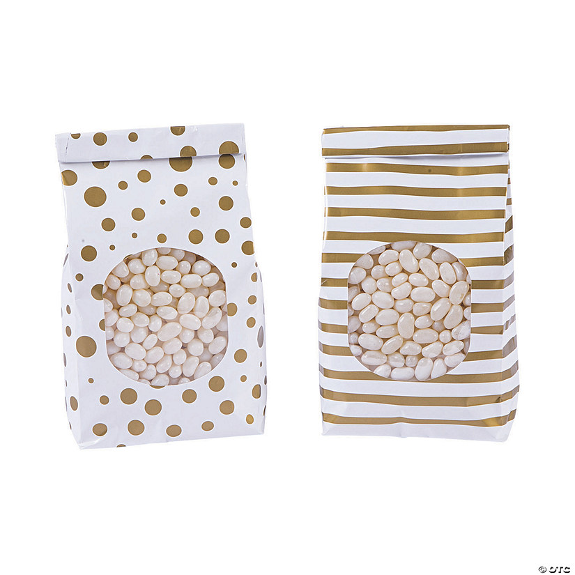 Metallic Gold Patterned Tin Tie Treat Bags with Window - 12 Pc. Image