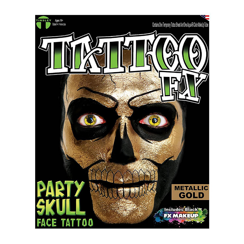 Metallic Gold Skull Tatoo Fx Costume Accessory Image