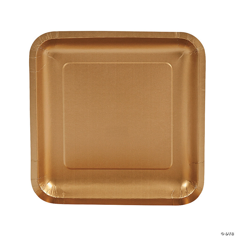 Metallic Gold Square Paper Dinner Plates - 24 Ct. Image
