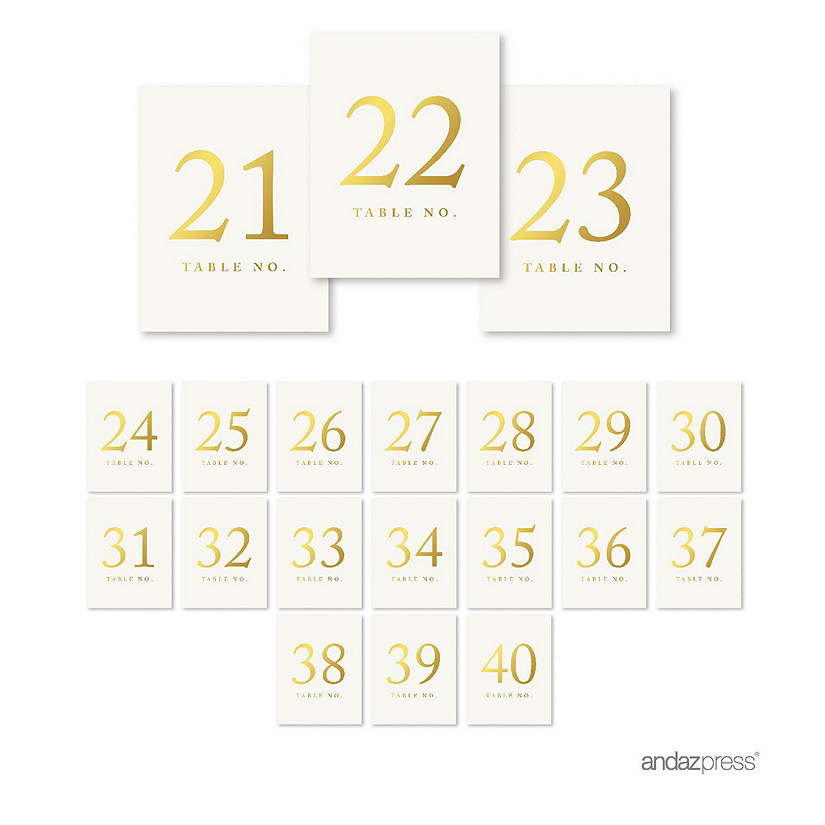 Metallic Gold Table Numbers 21-40 4x6 Image