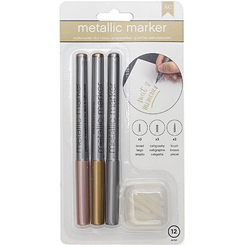 Metallic Markers Broad Point 3/Pkg-Rose Gold, Gold &amp; Silver Image