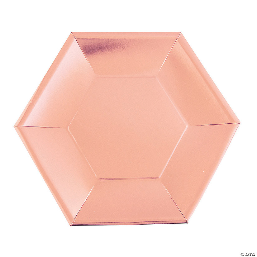 Metallic Rose Gold Hexagon Paper Dinner Plates - 24 Ct. Image
