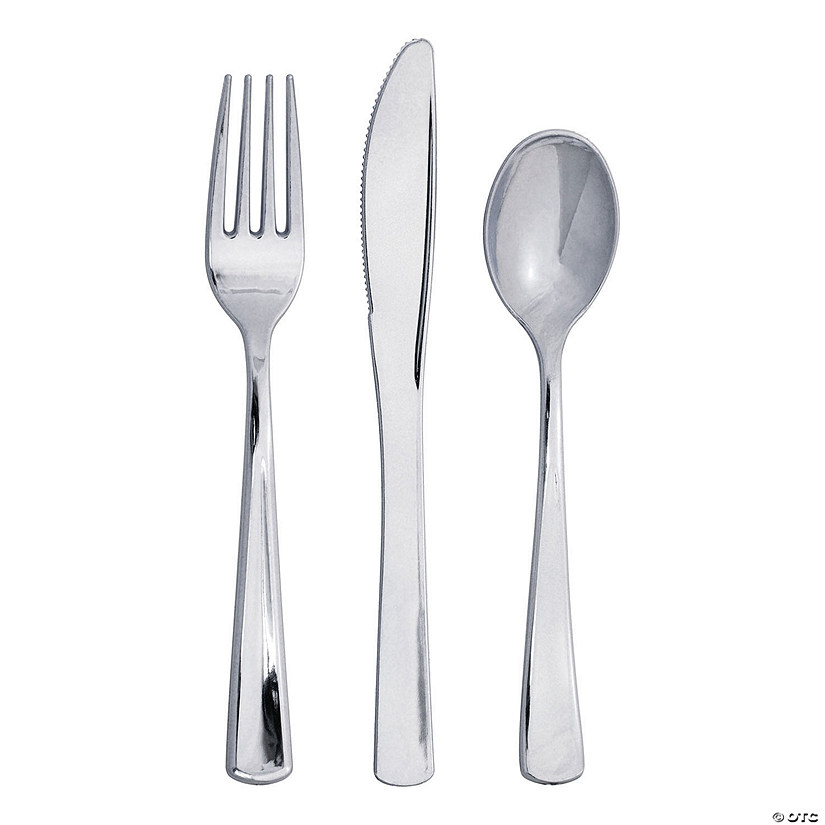 Metallic Silver Assorted Cutlery 72 Count Image
