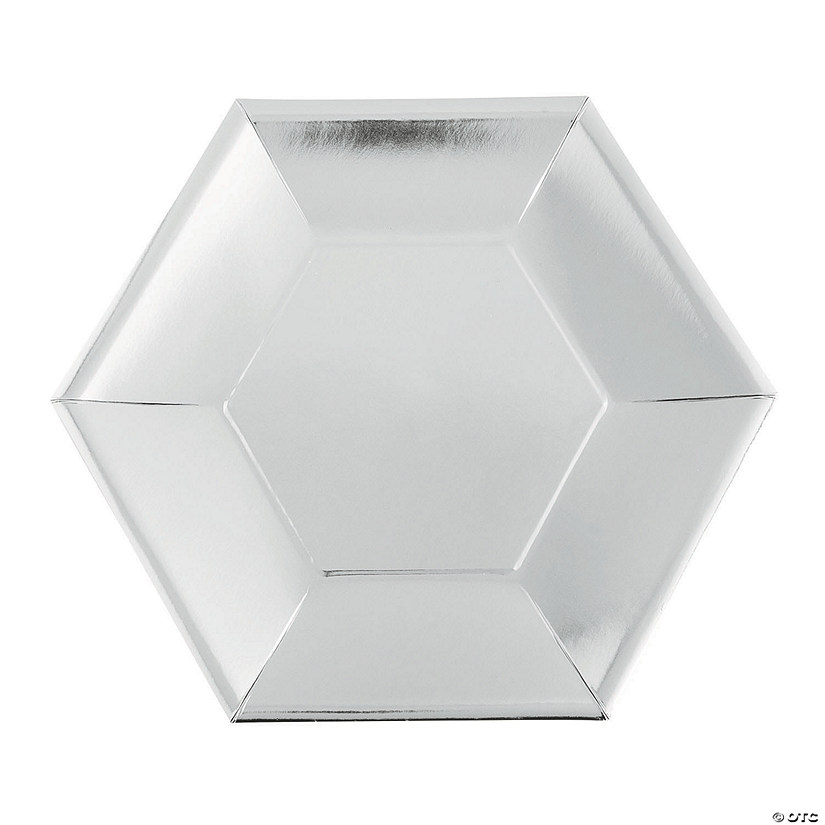 Metallic Silver Hexagon Paper Dinner Plates - 24 Ct. Image