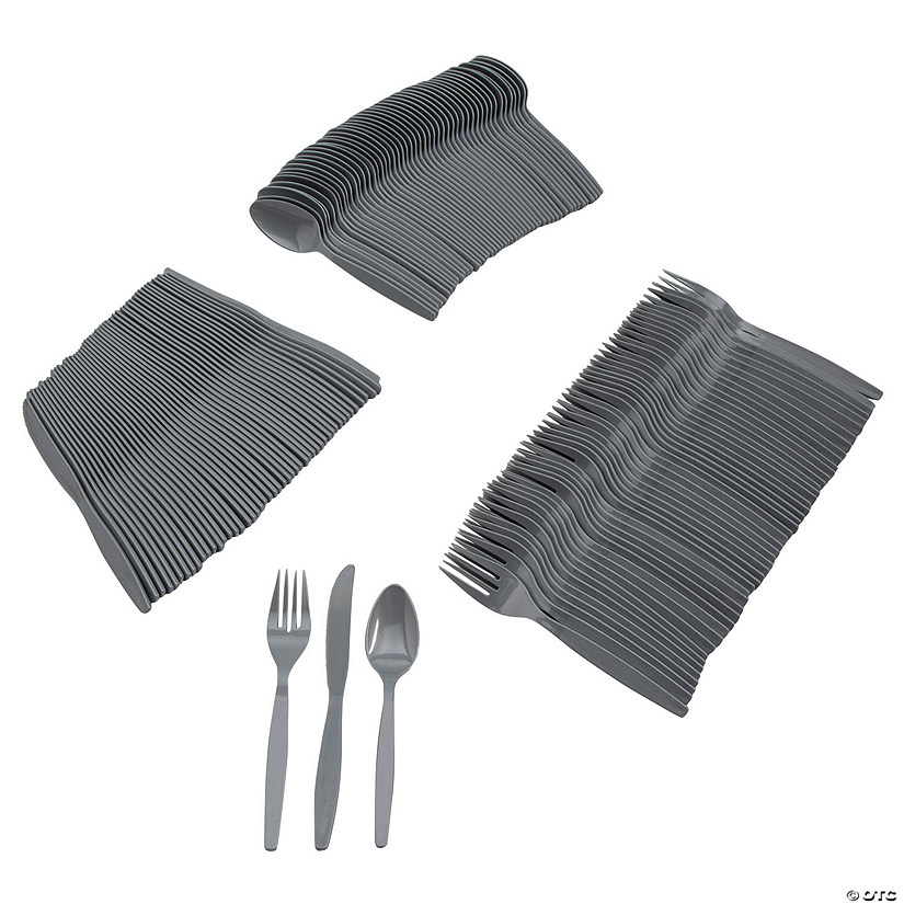 Metallic Silver Rolled Cutlery Kit for 100 Guests Image