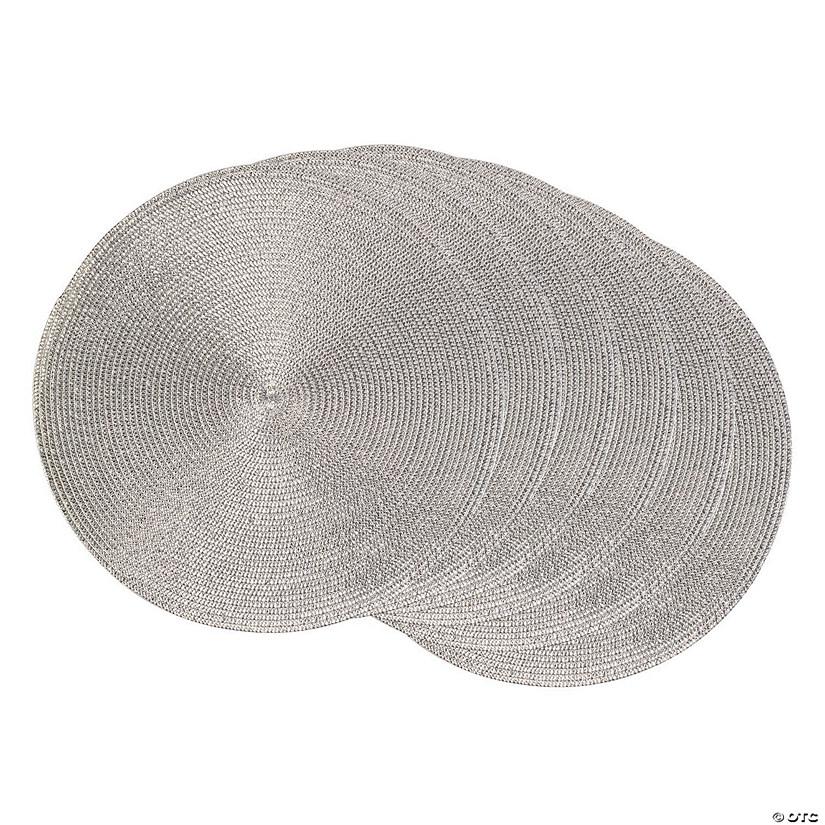 Metallic Silver Round Polypropylene Woven Placemat (Set Of 6) Image