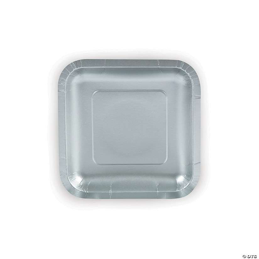 Metallic Silver Square Paper Dessert Plates - 24 Ct. Image