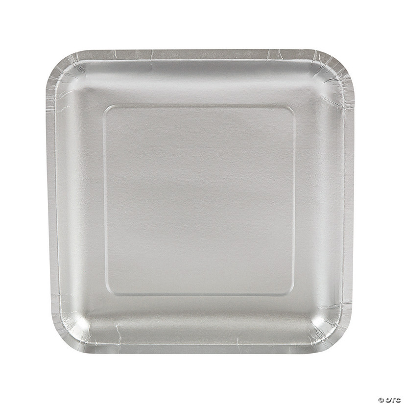Metallic Silver Square Paper Dinner Plates - 18 Ct. Image