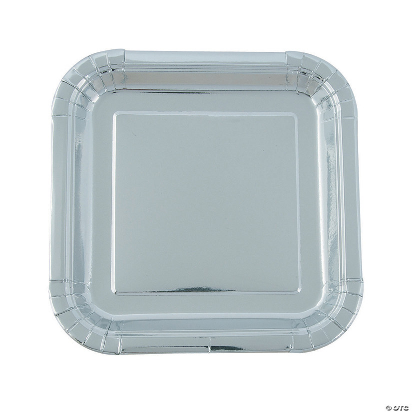 Metallic Silver Square Paper Dinner Plates - 8 Ct. Image