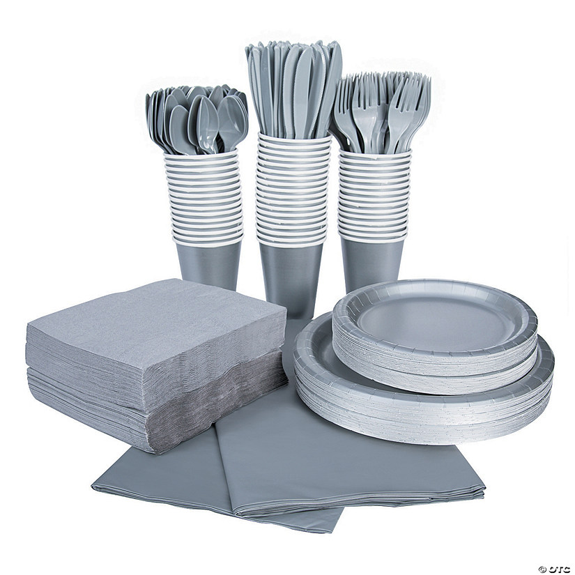 Metallic Silver Tableware Kit for 48 Guests Image