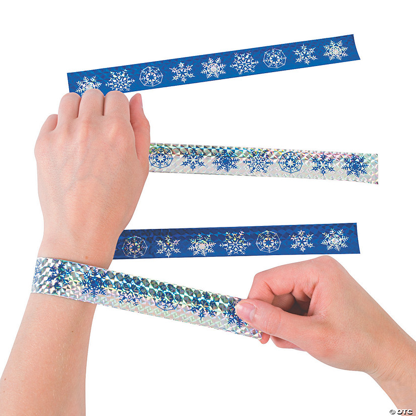 Metallic Snowflake Slap Bracelets - 12 Pc. Image