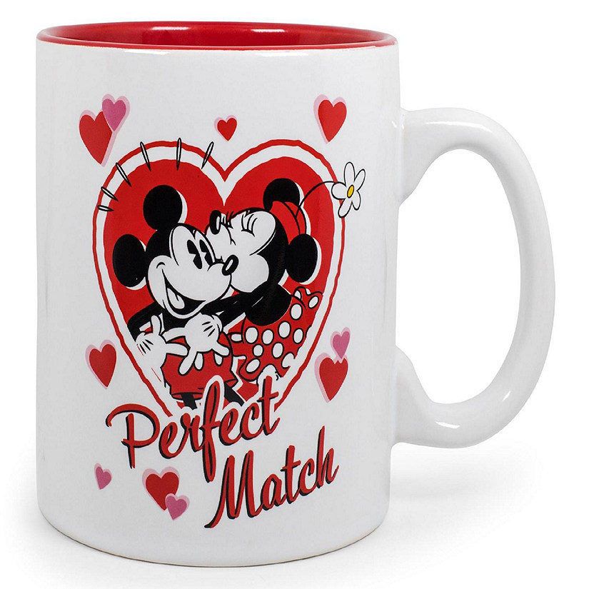 Mickey and Minnie Mouse "Perfect Match" Ceramic Coffee Mug  Holds 20 Ounces Image
