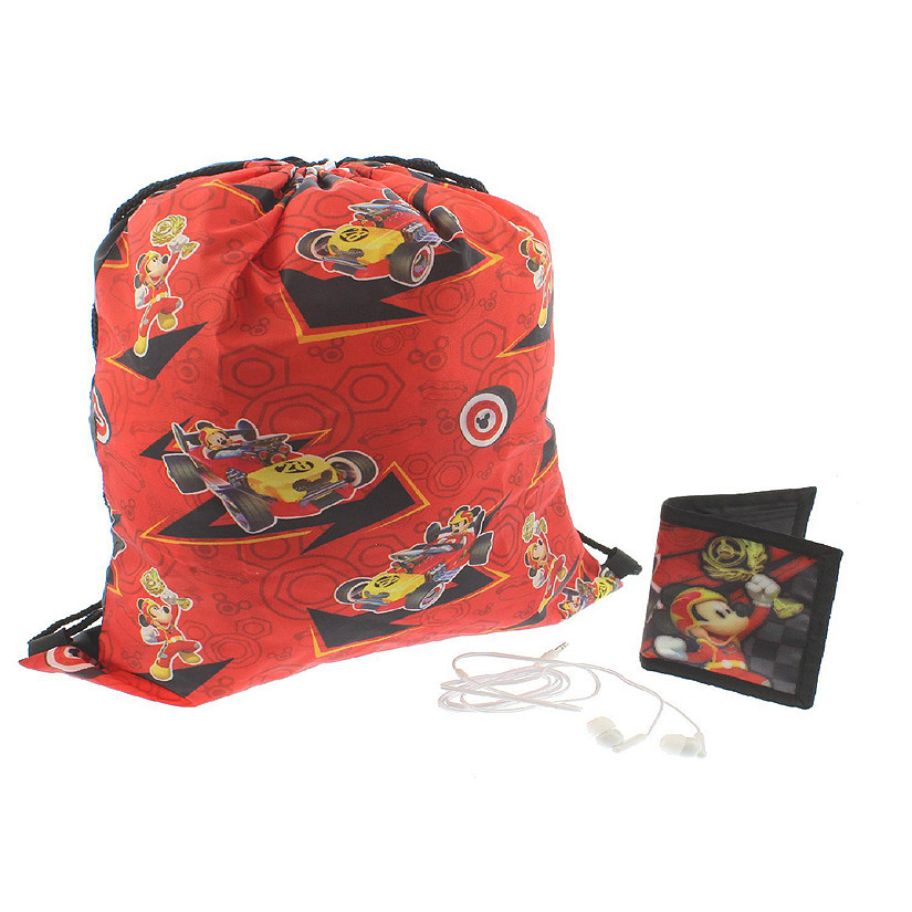 Mickey Mouse Boys Drawstring Backpack Headphones and Wallet Boxed Gift Set (Mickey Black/Red) Image