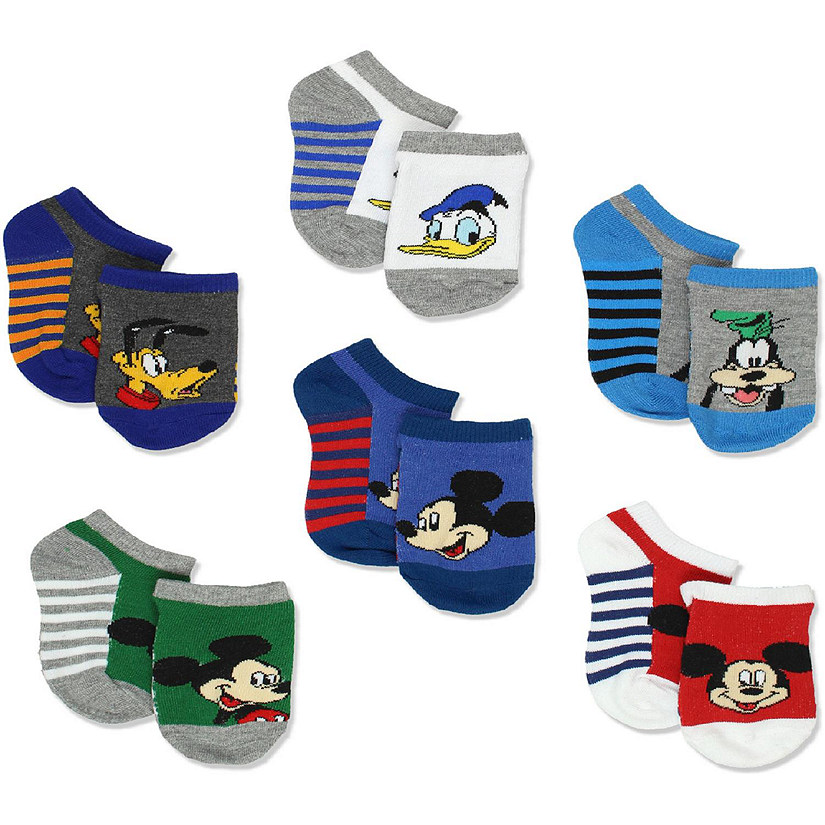Mickey Mouse Little Boys 6 pack Socks (Shoe: 7-10 (Sock: 4-6), Grey/Multi No Show) Image