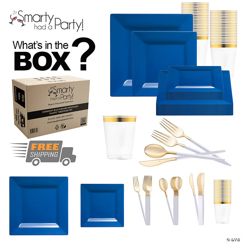 Midnight Blue Square Disposable Plastic Tableware Set - 60 Settings Image