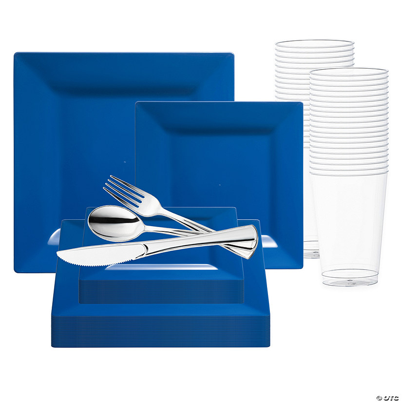 Midnight Blue Square Plastic Wedding Value Set - 20 Settings Image